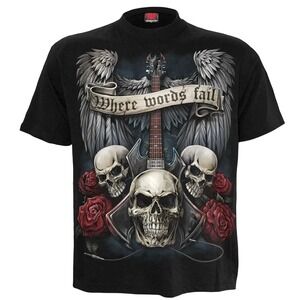 Vtg Spiral Direct Skull Guitar‎ Wings Gothic Rock Tattoo Y2K Graphic T Shirt XL